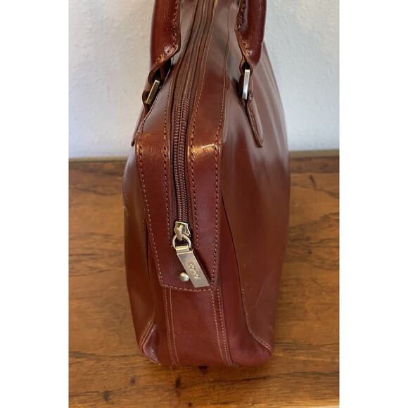 HOBO International VTG Purse Red Brown Polished Leather Bag Zip Two Handles - Picture 7 of 15